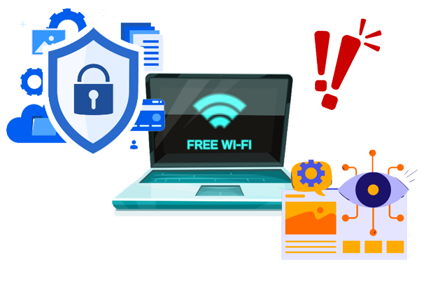 ノートパソコンでフリーWi-Fiに接続する際の注意点をイラストで説明します