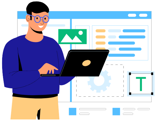 男性がノートパソコンで自分のIPアドレス情報を検索する様子をイラストで示します