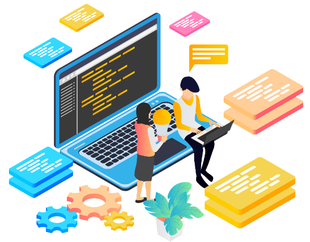 ノートパソコンでプロバイダ情報を調べる男女をイラストで示します